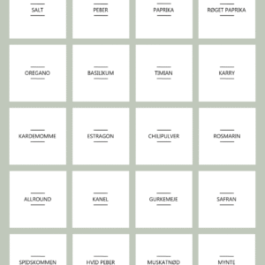 Krydderietiketter til organisering af krydderier - firkantet | Krydderietiketter sæt – 40 etiketter til krydderiglas i skrifttypen Gadugi