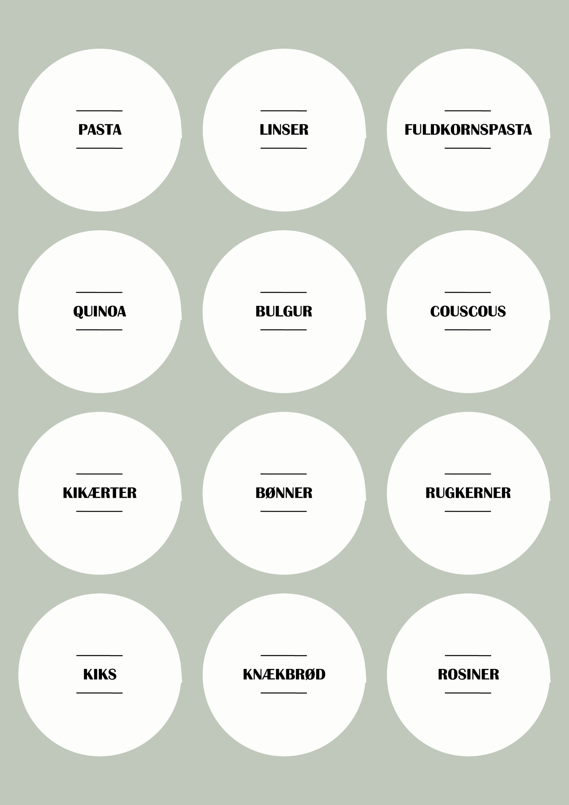 Runde tørvare labels på vandafvisende folie | Runde tørvareetiketter til opbevaringsglas – perfekt til mel, sukker, pasta og gryn