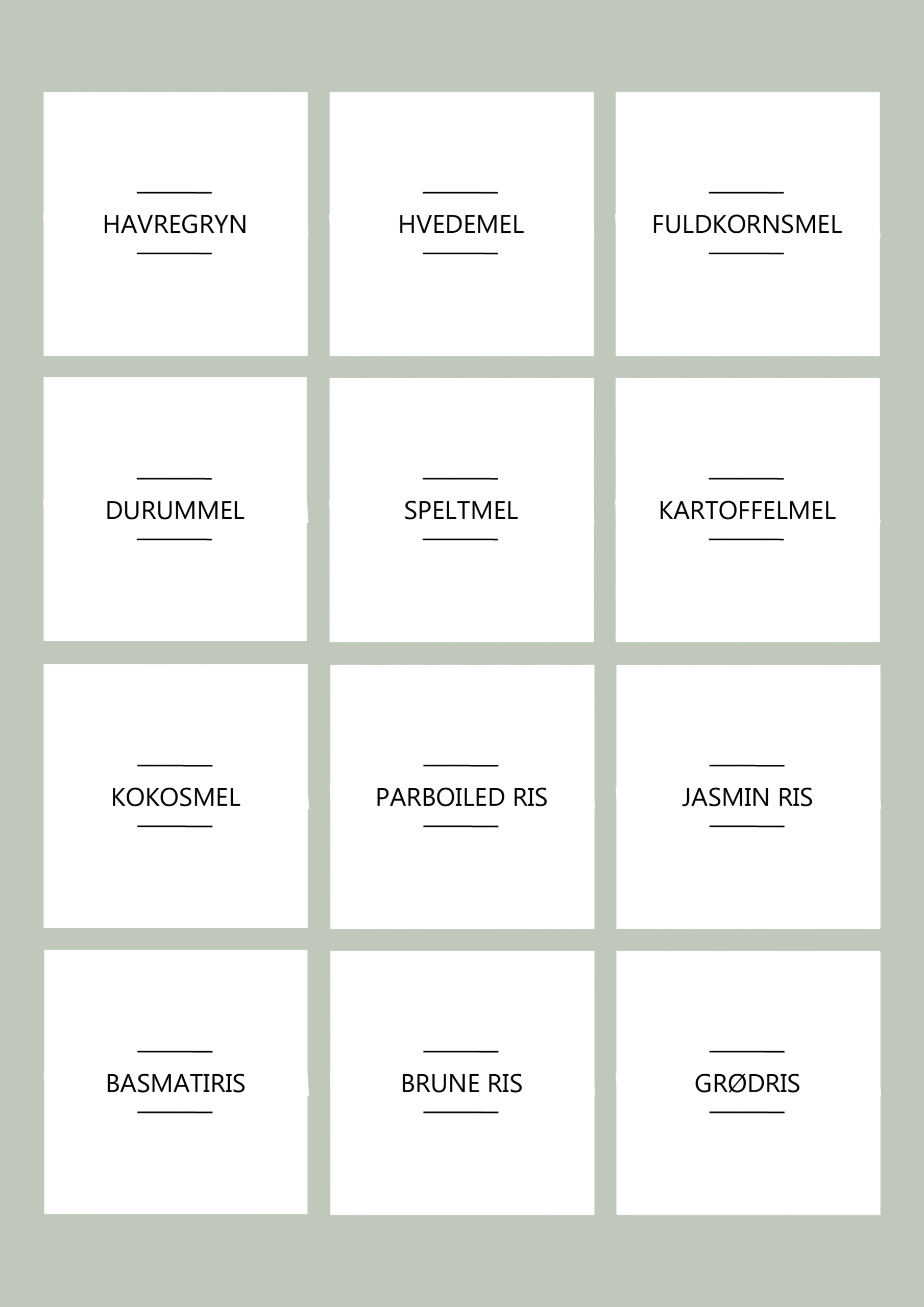Tørvareetiketter på vandafvisende folie | Tørvareetiketter i sæt – 48 eller 72 forskellige labels til opbevaringsglas og bøtter