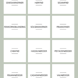 Nødder og kerner etiketter på vandafvisende folie til organisering af nødder og kerner | Etiketter til opbevaring af nødder og kerner.