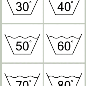 vaskemærker til organisering af vasketøj piktogrammer | Vaskesymboler på vandafvisende folie til overblik og organisering.
