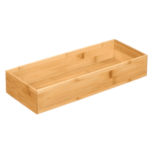 skuffebakke i bambus str l | Rectangular wooden tray or planter box with an open top and natural finish. Bambusopbevaring i form af en lang, åben trækasse på hvid baggrund.