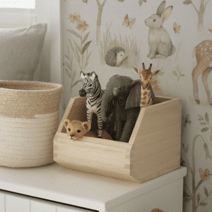 åben trækasse med dyr i til børneværelset til dyr | Trækasse med legetøjsdyr placeret på børneværelse