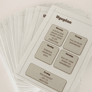 Ugeplaner til daglige gøremål. Organiseringsskema, rengøringsskema