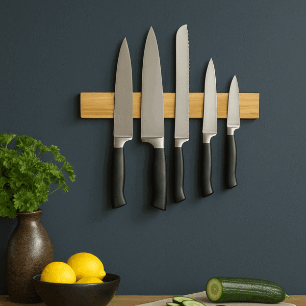 knivmagnet i bambus til ophæng af knive. magnetisk