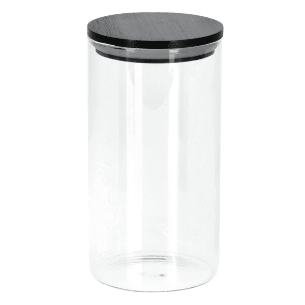 Opbevaringsglas rund, med sort låg i bambus
