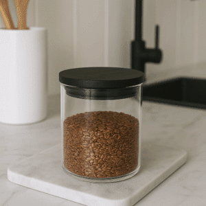 opbevaringsglas med sort bambus låg. Rund glas