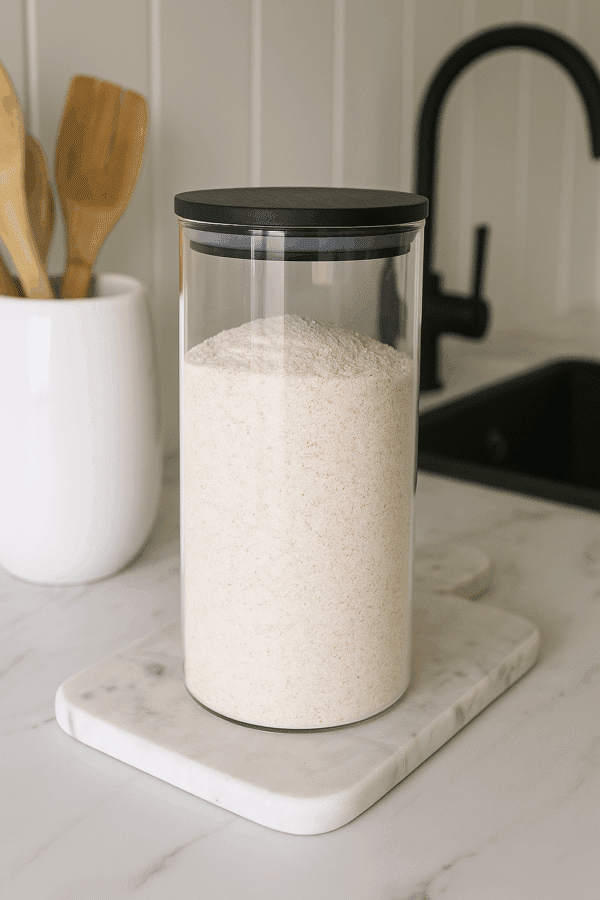 opbevaringsglas, rundt opbevaringsglas med sort låg