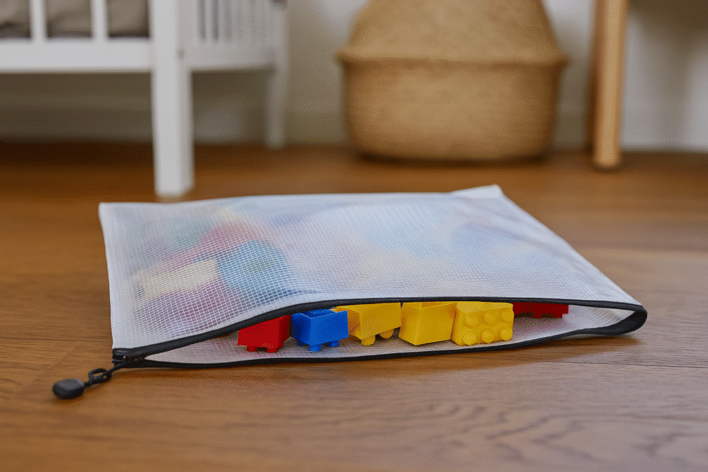 Genanvendelige vandafvisende lynlåsposer med små legetøj og pusleting