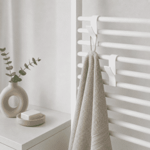 2-vejs radiatorkrog monteret på radiator med håndklæde