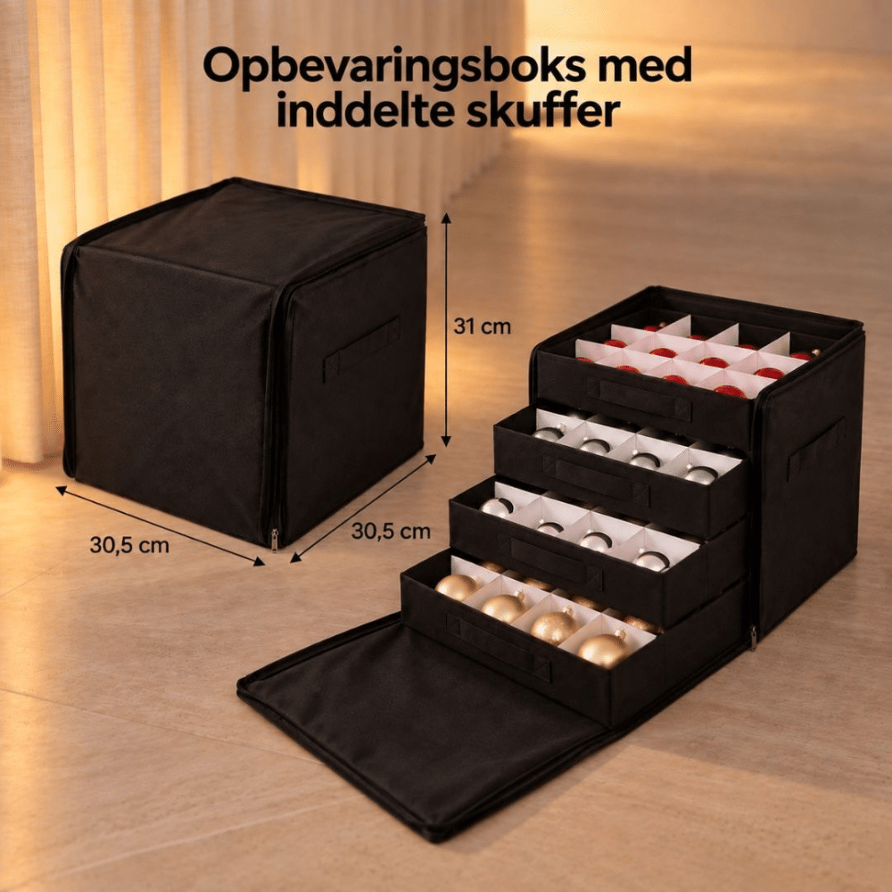 Opbevaringskasse i stof til julepynt | Aftagelige inddelere i opbevaringsboks med skuffer
